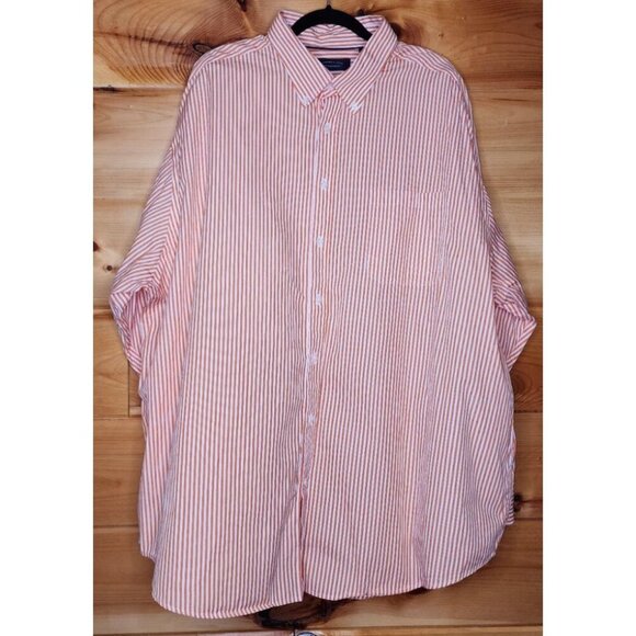 Roundtree & Yorke Shirt Mens 3XL Orange Striped Long Sleeve Button Front Cotton - Picture 9 of 16